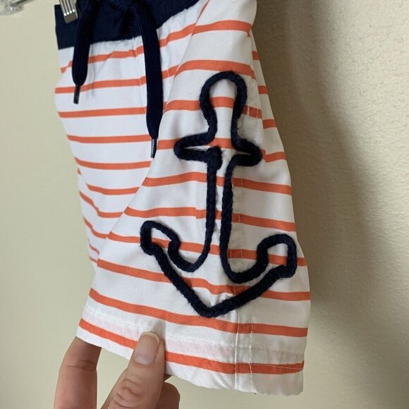 Janie & Jack Swim Trunks White Orange Stripe Anchor Nautical Boys 3-6 Months - Picture 4 of 13